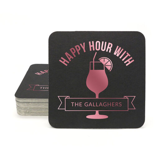 Happy Hour Cocktail Square Coasters